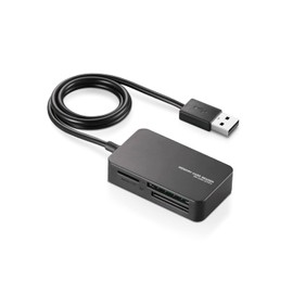 Elecom MR-A39NBK Card Reader, USB 2.0, 2x Speed Transfer, Integrated Cable, Compact Design, Black