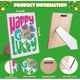 St Patricks Day Wooden Table Sign, Happy Go Lucky, 5 x 7 Inch Irish Home Wall Decor, Shamrock Sign, St Patricks Day Decor for Home Office Bedroom - DF06