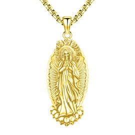 Eusense La Santa Muerte Necklace for Men Women Sterling Silver 925 Gold 10K 14K 24K 18K Skull Pendant Grim Reaper Necklaces Jewelry