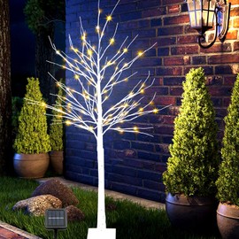FUCHSUN 6FT 128 LED Solar Lighted Birch Tree Outdoor, Artificial Tree Lights Light up Twig Lamp Outside Decoration, Patio Garden Wedding Christmas Home Decor, 2 Modes, Warm White