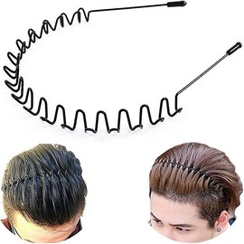 Metal Headband Head Band Unisex Black Hair Band,2Pcs Men Women's Hair Hoop Clips,Unisex Black Wavy Spring Headband,Wavy Hairband Spring Hair Hoop Sports Fashion Hair Bands,Men's Hair Band Hoop Clips