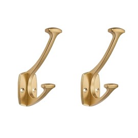 LONHECAN Brushed Gold Hooks Wall Mounted Decorative Solid Heavy-Duty Coat Hooks for Towels,Coats,Robes,Towels,Bag Behind The Door,Bathroom Wall Hooks (2 Pack)