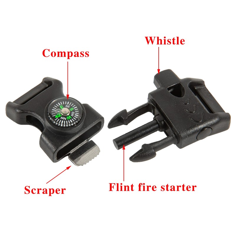 YEHAM 10 PCS Emergency Whistle Buckle Come with Compass&Fire Starter&Flint