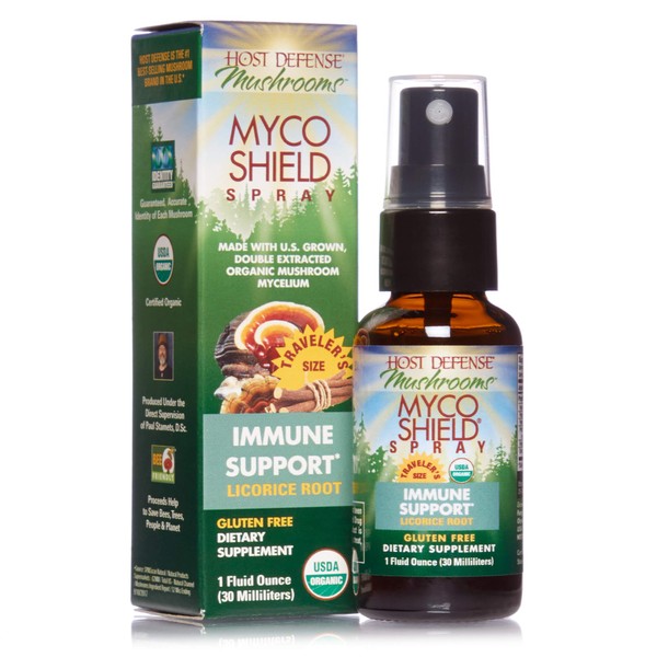 Host Defense, MycoShield Spray, Daily Immune Support, Mushroom Supplement, Licorice Root, 1 fl oz