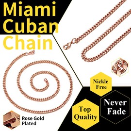 ChainsHouse Men 4mm Wide Rose Gold Plated Hip Hop Rock Punk Style Link Curb Chain Miami Cuban Necklace, Women Jewelry, Send Gift Box, 26"