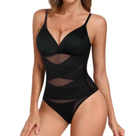 Tuopuda Shapewear Women's Tummy Control Body Shaper with Bra Bodysuit Women Shaping Body Sculpting Shaping String Body Top V-Neck Figure Shaping Thong, Black (black-1), S
