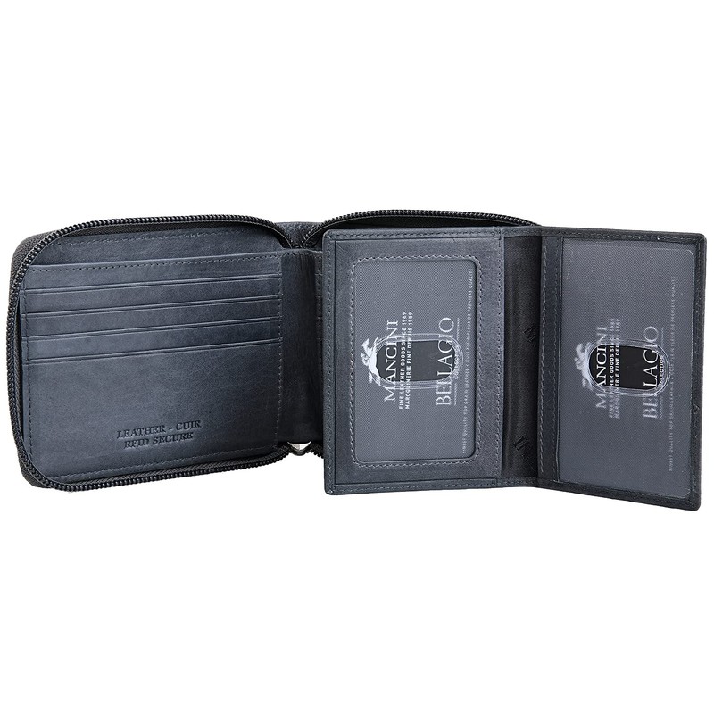 Mancini Bellagio Top Grain Leather RFID Secure Zippered Billfold with