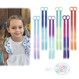 Dreamlover Coloured Hair Extensions for Braiding, Rainbow Hair Extensions for Kids, Girls Hair Accessories, 12 Pieces