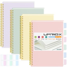 Umriox Small Spiral Notebook, 4 Pack 5.9" x 8.3" College Ruled Notebook, A5 Lined Notebook with Sticky Notes, Double-Wire Spiral Journal for Work, School