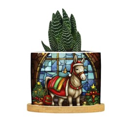 luckluccy Donkey Stained Glass Plant Pots with Removable Base Flower Pots for Indoor Plants Warm Christmas Ceramic Outdoor Pots Pots for Office Home Housewarming Gift