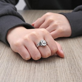 HZMAN Wrench Ring for Men Machinist Engineer Stainless Steel Polished Spanner Tool Rings Jewelry Gift (Size,11)