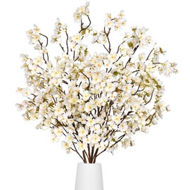 Waipfaru 4 Pcs Cherry Blossom Branches, 40'' Faux Cherry Blossom Tree Stems Decor, Long Stem Artificial Flowers for Tall Vase, Fake Flowers for Spring Home Indoor Outdoor Decoration (White)