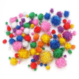 Set of 100 Assorted Size Multicolored Fluffy Pom Poms