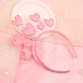 SeBneny SeBneny Glitter Heart Headband for Women Girls Valentine Heart Head Bopper Pink Love-shaped Hair Band Party Tiara Headband Valentine Hair Accessories (pink, 1 Count (Pack of 1))