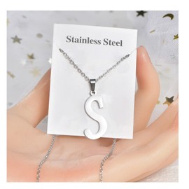 GDBAIXIMY Alphabet S Name Initial Letter Pendant Necklace Silver for Women Men Link Chain Stainless Steel Adjustable