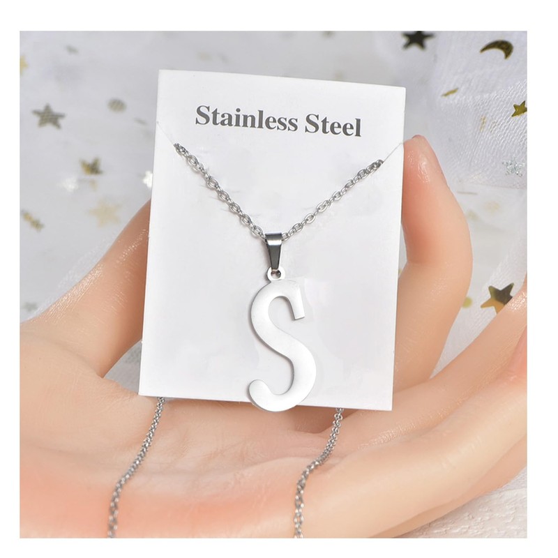 GDBAIXIMY Alphabet S Name Initial Letter Pendant Necklace Silver for
