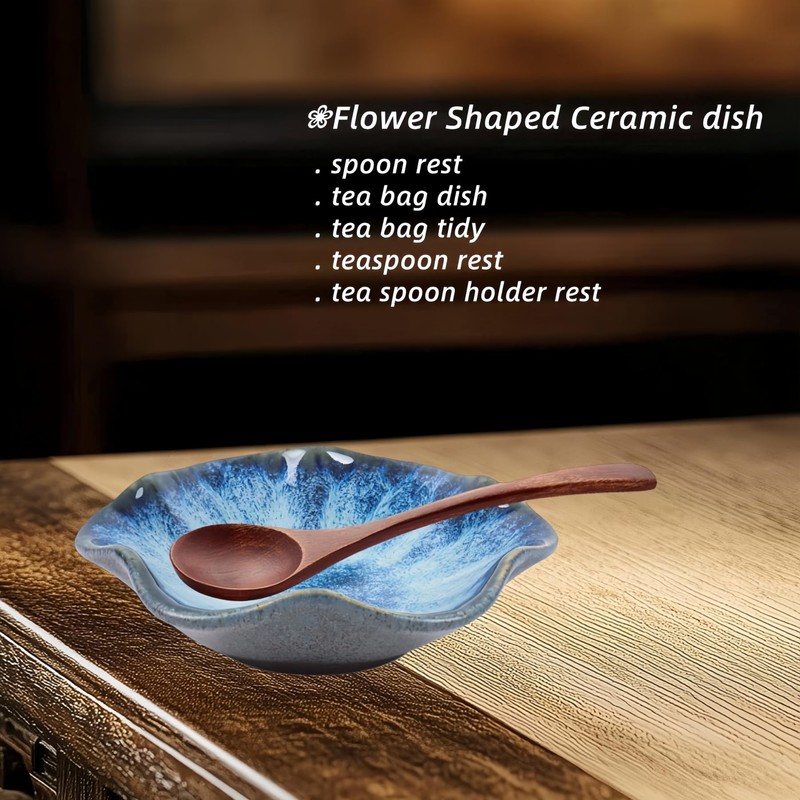 Dmnnlp Tea Bag Dish, Ceramic Spoon Rest 4.3 Inch, Flower
