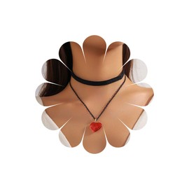 Andelaisi Boho Layered Velvet Choker Necklace Vintage Heart Pendant Necklace Red Puffy Heart Chain Necklace Gothic Black Satin Ribbon Collar Necklace Jewelry for Women