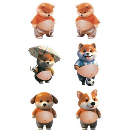 3D Dog Tummy Stickers Soft Tummy Squishy Stickers Naughty Funny Cute 3D Chunky Squishy Stickers Seal Pad Decoration Cell Phone Decoration Notebook Journal (6 Combo Pack)