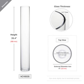 WGV Tall Cylinder Glass Vase, Open Width 5", Height 35", Clear Large Floral Container, Planter, Centerpieces for Wedding Party Event, Home Office Decor, 1 Piece