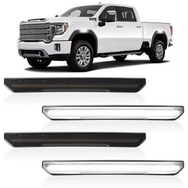 ROCCS 4PCS LED White Side Marker Lights Compatible with GMC Sierra 2500HD 3500HD 2020-2024 Pickup Truck Front Rear Bumper Marker Turn Signal Light, Smoked Lens