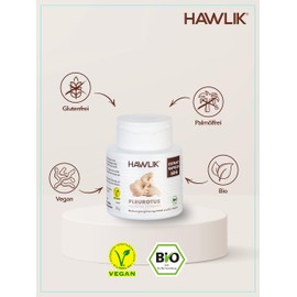 HAWLIK Vitalpilze Pleurotus Extrakt Kapseln - 240 Kapseln - Mit Vitamin C - Natürlicher Anbau - Vegan - Zuckerrohr-Dose