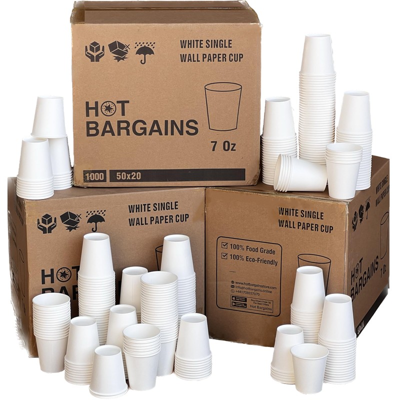 HOT BARGAINS, 100 X 7oz Single Wall Paper Cups for