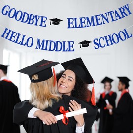 Goodbye Elementary Hello Middle School Banner, 5th Grade Grad Sign, Class of 2025 Elementary School Graduation Party Decorations Supplies