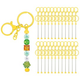 PATIKIL 24 Pcs Beadable Keychains Bars, Metal Beaded Keychain Blanks Bulk Making Supplies Kit with Lobster Hook for Pendant DIY Art Crafts, Yellow