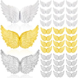 36 Pieces Christmas Plastic Angel Wings for Crafts Mini Angel Wings Christmas Tree Decorations Angel Wings Ornaments Party Favors DIY Costume Backpack Accessory 3.15 Inch, Gold, Silver, White