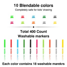 ARLTR Washable Markers Bulk, Bulk Pack of 400 in 10 Vibrant Colors with Super Tip - Perfect for Kids' Classrooms & Teachers