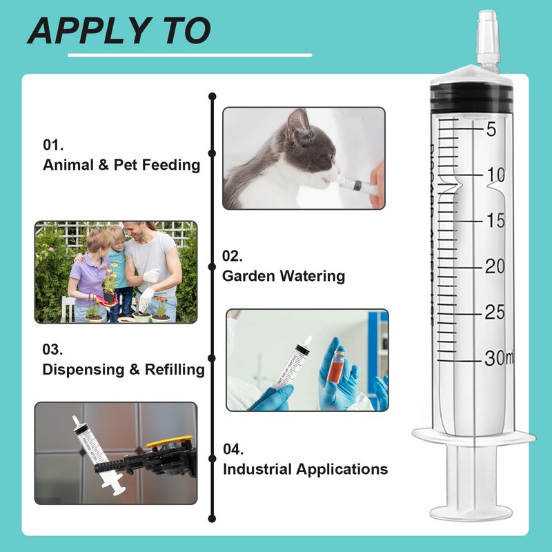 30ml Plastic Syringes,10 Pack Individually Packaged Syringes with Caps, Sterile