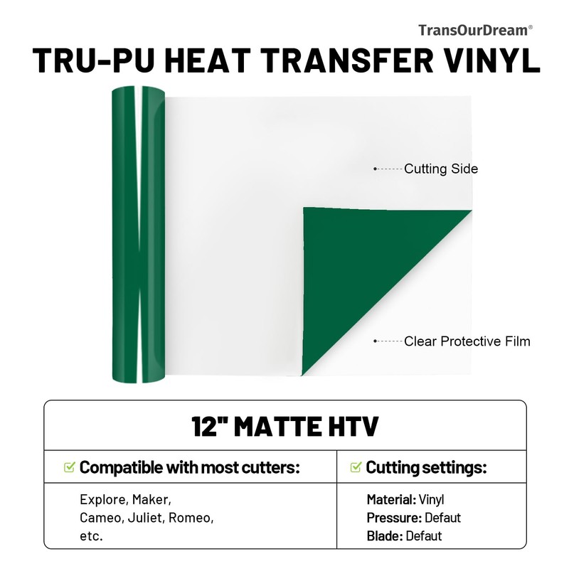TransOurDream Matte Green HTV Heat Transfer Vinyl Roll for All