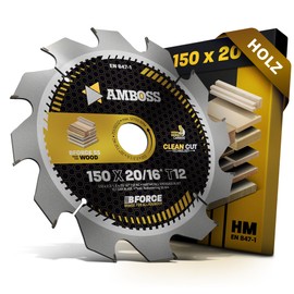 HM Circular Saw Blade 150 x 20 16 Z12 Interchangeable Teeth for Wood - Cut to Size Amboss Tools® Saw Blade 150 mm + Reducing Ring 16 20 mm 150 x 20 150 x 16 Compatible with Bosch GB 1923 GKS 12 V GKS