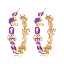 Game Day Hoop Earrings Football Hoop Earrings for Women Race Day Sport Earrings Purple Blue Red Spirit Field Day Accessories Outfits Football Mom Jewelry Gifts (Purple)