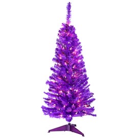 Northlight Pre-Lit Medium Artificial Pine Christmas Tree - 4' - Purple - Clear Lights