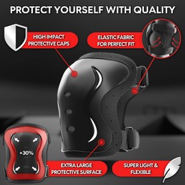 SKATEWIZ Elbow Knee Pads Adult - Impact Size L Black - Roller Skate Accessories, Knee Elbow Pads Adult - Knee Pads Skating, Skate Pads - Skateboard Pads Adult, Ice Skates Men