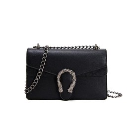 HELFNE Chain Crossbody Bags Black Purses for Women Trendy,Fashion Evening Bags Satchel Handbags,Cute Vegan Shoulder Bag