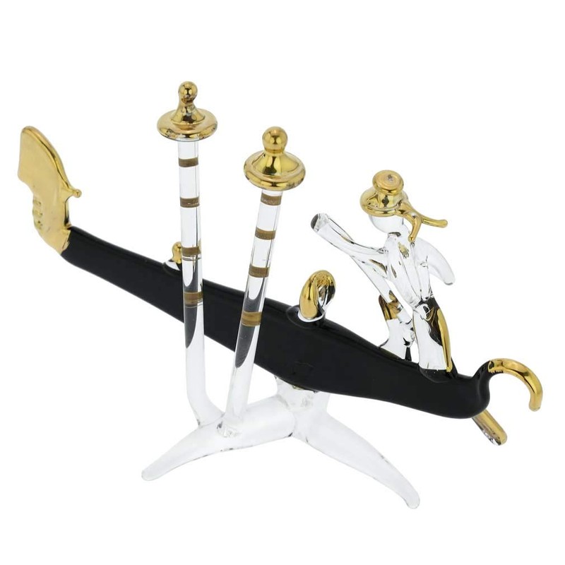 GlassOfVenice Murano Glass Flat Gondola with Gondolier