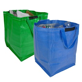 47 Litre Recycling Bag with Top Flap and Handles - Tip Strap - Laminated Wipe Clean Fabric - PREMIUM GRADE - Heavy Duty Woven PP Fabric (2 Bags, Multi)