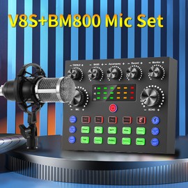 V8S+BM800 Podcast Equipment Bundle,Condenser Mic Recording Studio,Streaming Podcast Mic Starter Kit with Voice Changer, Live Sound Card Audio Interface for Computer Vlog Living for YouTube TikTok