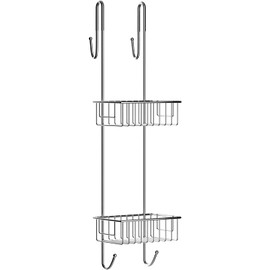 Bamodi |2-Tier Stainless Steel Shower Caddy-Hanging Shower Rack-Bathroom Organizer for Accessories-Rustproof Stainless Steel-2 Towel Hooks-27.56" DX8.27 WX7.28 H(Chrome)