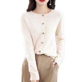 ZPLxi Women's Fine Knitted Cardigan 100% Cashmere Wool Luxury Open-Front Cardigan Sweater Warm Solid Color Long Sleeves Button Down Shirts (AU, Alpha, XX-Large, Regular, Regular, Off-White)