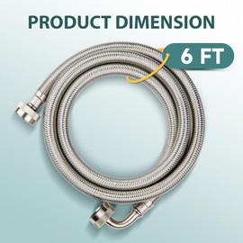 Niikappu Washing Machine Hoses 6ft, 2 Pack Braided Stainless Steel Washer Hoses with 90 Degree Elbow, Hot and Cold Washer Supply Line, Universal Flexible Laundry Machine Hose for All Washing Machine