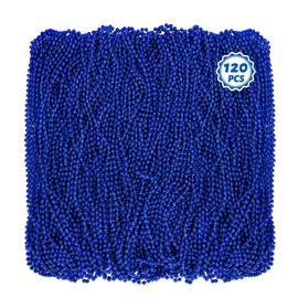 Mardi Gras Beads, 120 PCS Beaded Necklace, 33" Blue Bead Necklace, Mardi Gras Accessories, Parade Throws Bulk for Christmas Pirate Birthday Hanukkah Gender Costume Party Favors Supplies