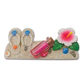Island Heritage Hawaiian Coastal Handpainted Polyresin Magnet: Slippers/Bottle/Hibiscus