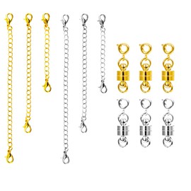 AIEX 12pcs Magnetic Necklace Clasps and Necklace Extender, Magnetic Necklace Extender Magnetic Jewelry Clasps Extension Chain Jewelry Extenders for Necklaces Jewelry Making (Gold, Silver)