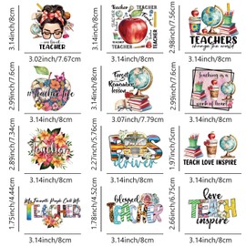4/9/12 Pcs,Colorful Teacher Life Theme Iron-On Transfers, HTV Heat Transfer Vinyl Decals, Mixed Colors, Letters Designs Patches for T-Shirts, DIY Crafts and Clothing Decoration (TC-11)