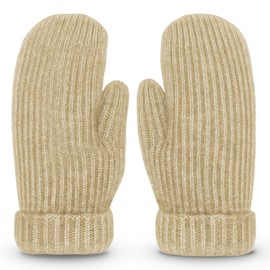 Whiteleopard Men's Winter Gloves Warm Lining Elastic Cuff - Knit Stretchy Cold Weather Warm Knit Thick Gloves Mittens.(Beige, X-Large)