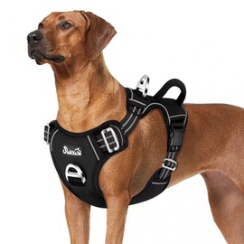 SlowTon Arnés de Perros Grande Mediano Pequeño, Ajustable Anti Tirones Arnés Táctico de Entrenamiento para Perro, Reflectante Transpirable Cómodo Arnés Perro Pecho Fácil Control (L, Negro-Nuevo)